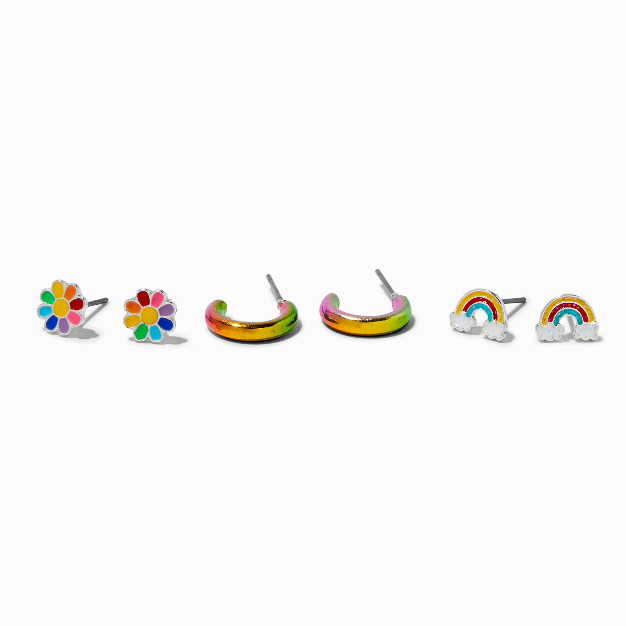 View Claires Rainbow Flower Mixed Earring Set 3 Pack Silver information