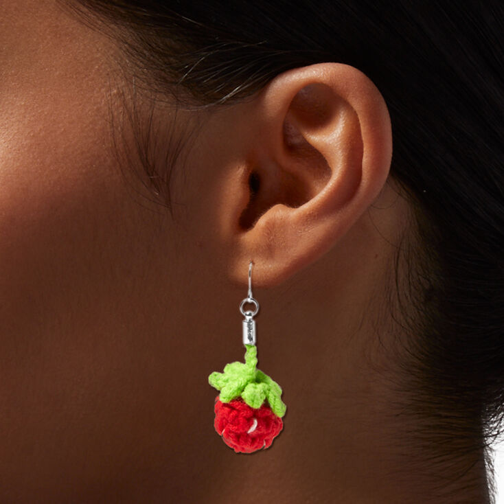 Crocheted Strawberry 0.5&quot; Drop Earrings,