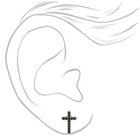 Black &amp; Silver Titanium Crystal Cross Stud Earrings,