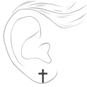 C LUXE by Claire&#39;s Black &amp; Silver Titanium Crystal Cross Stud Earrings,