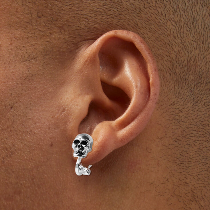 Silver-tone Skull Clip-On Stud Earrings,