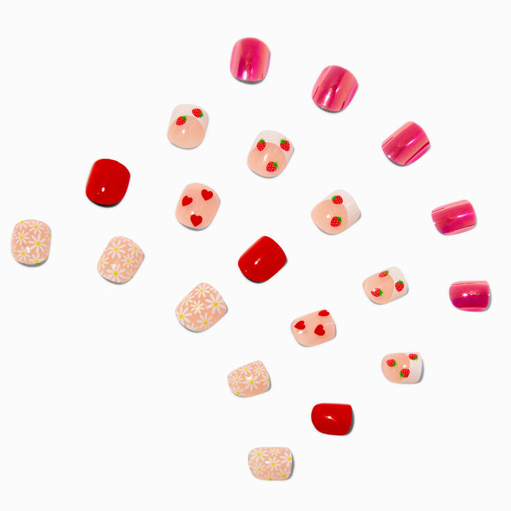 Claire&#39;s Club Strawberry Press On Vegan Faux Nail Set - 4 Pack,