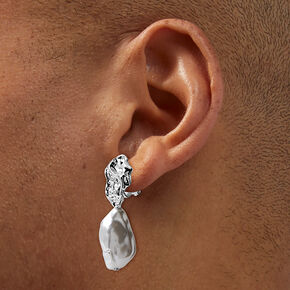 Silver-tone Pearl Smash Clip-On Drop Earrings ,
