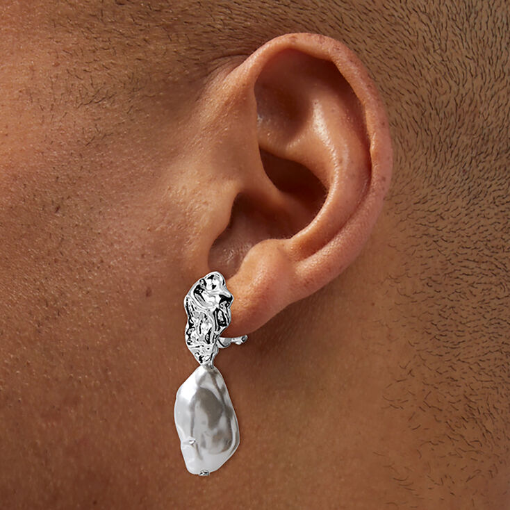 Silver-tone Pearl Smash Clip-On Drop Earrings ,