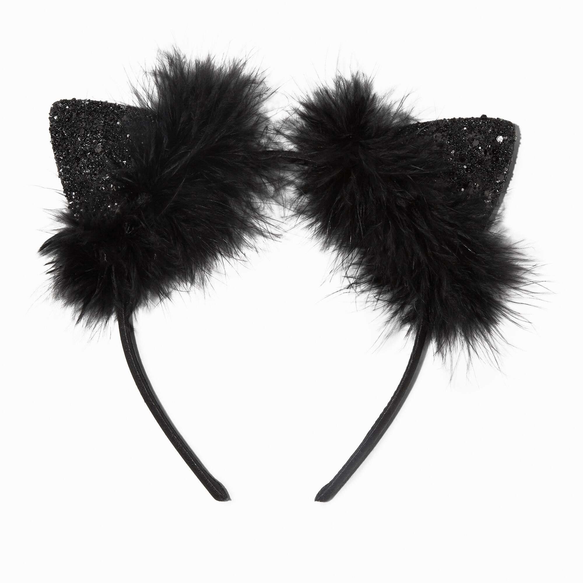 View Claires Feathers Glitter Cat Ears Headband Black information