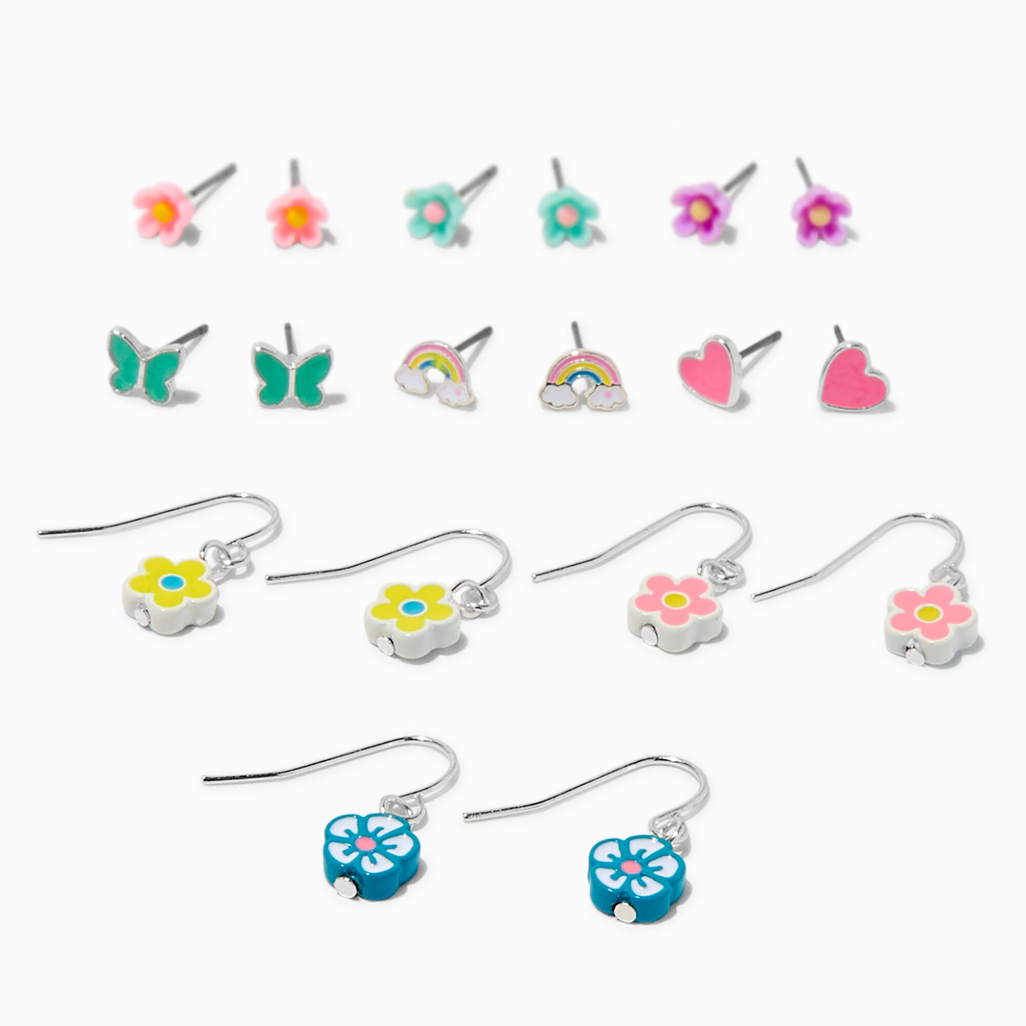Pastel Summer Drop & Stud Earrings - 9 Pack ,