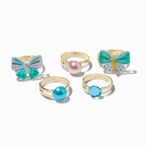 Claire&#39;s Club Butterfly &amp; Pearl Rings - 5 Pack,