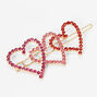 Pink &amp; Red Crystal Heart Trio Hair Barrette,