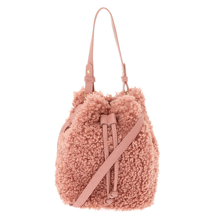 Sherpa Bucket Crossbody Bag Pink