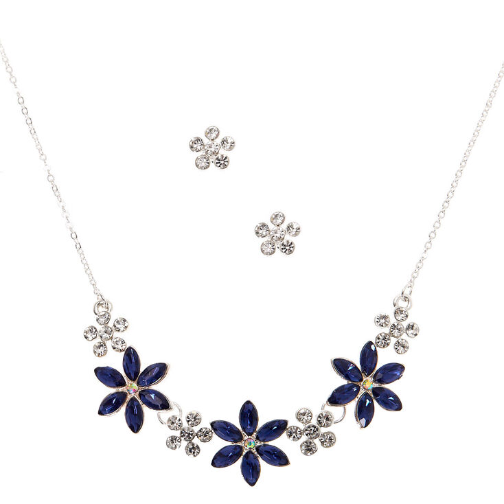 Claire's Parure de bijoux floraison couleur argenté - Bleu, lot de 2
