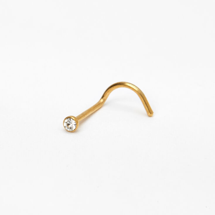 Gold Titanium 20G Crystal Bezel Nose Stud,