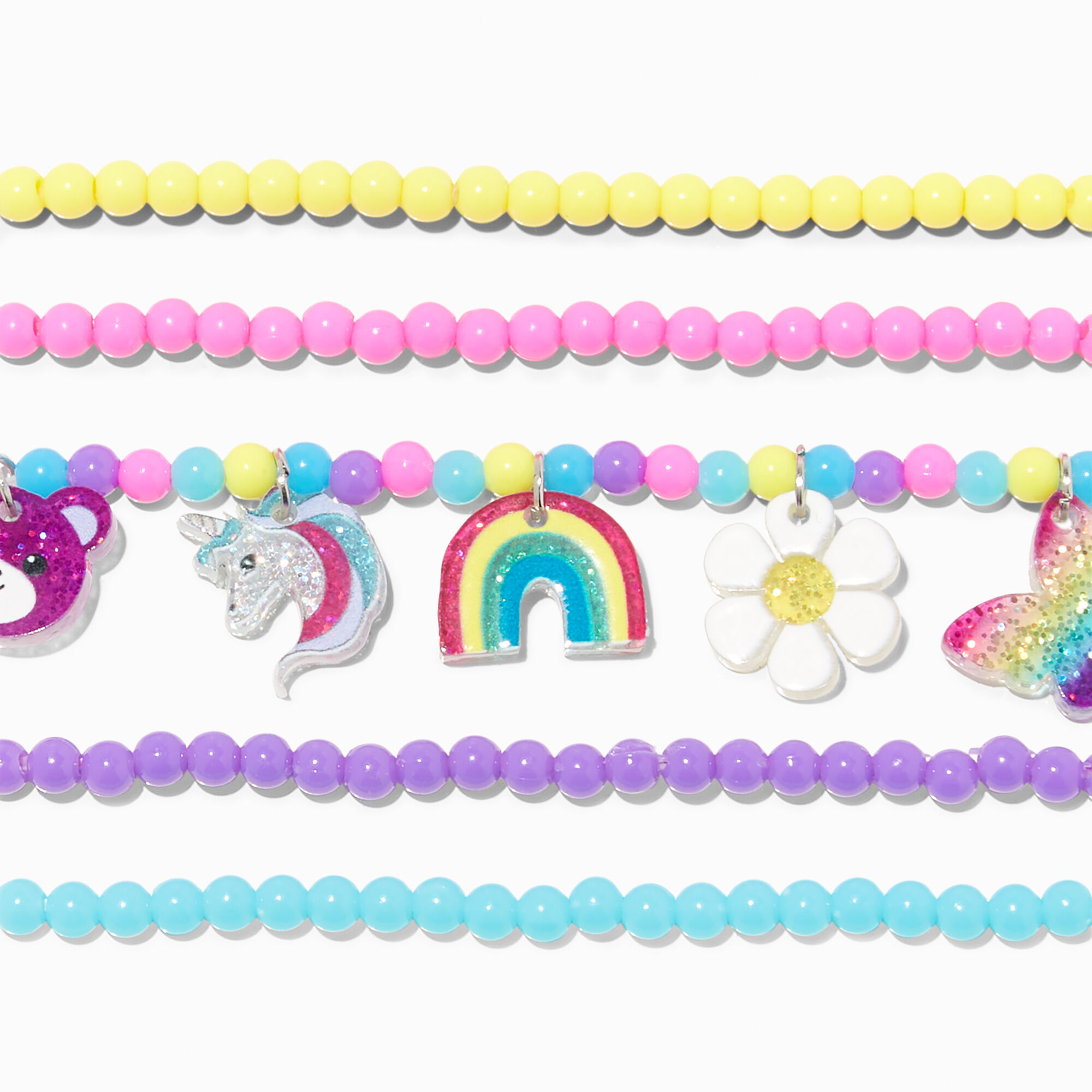 Claire's Club Rainbow Charm Stretch Bracelets - 5 Pack,