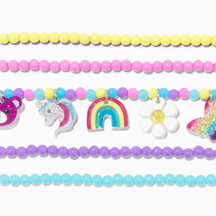 Claire&#39;s Club Rainbow Charm Stretch Bracelets - 5 Pack,