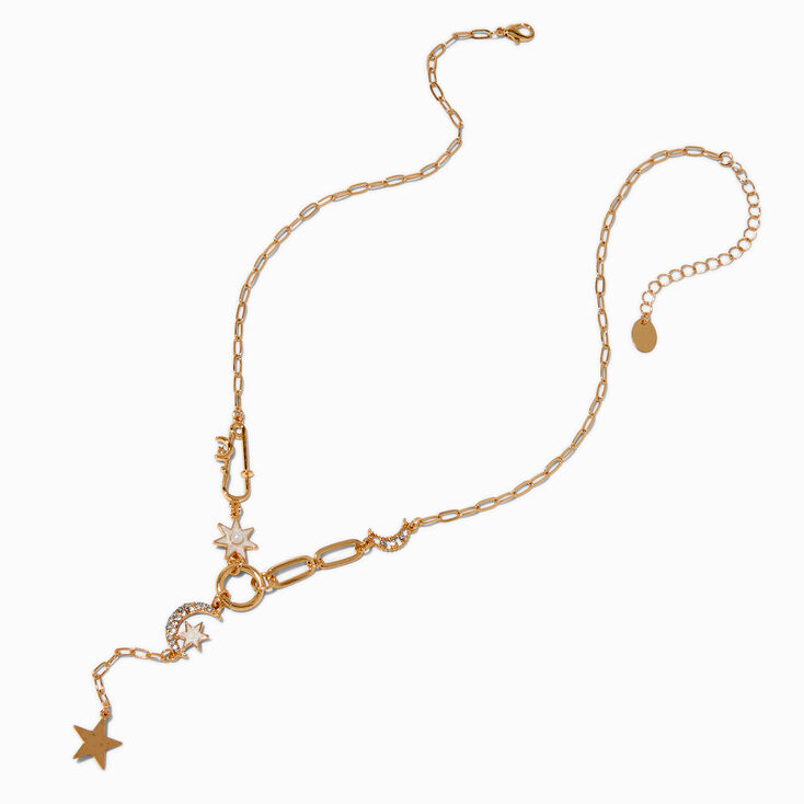 Gold-tone Paperclip Star Charm Y-Neck Necklace,