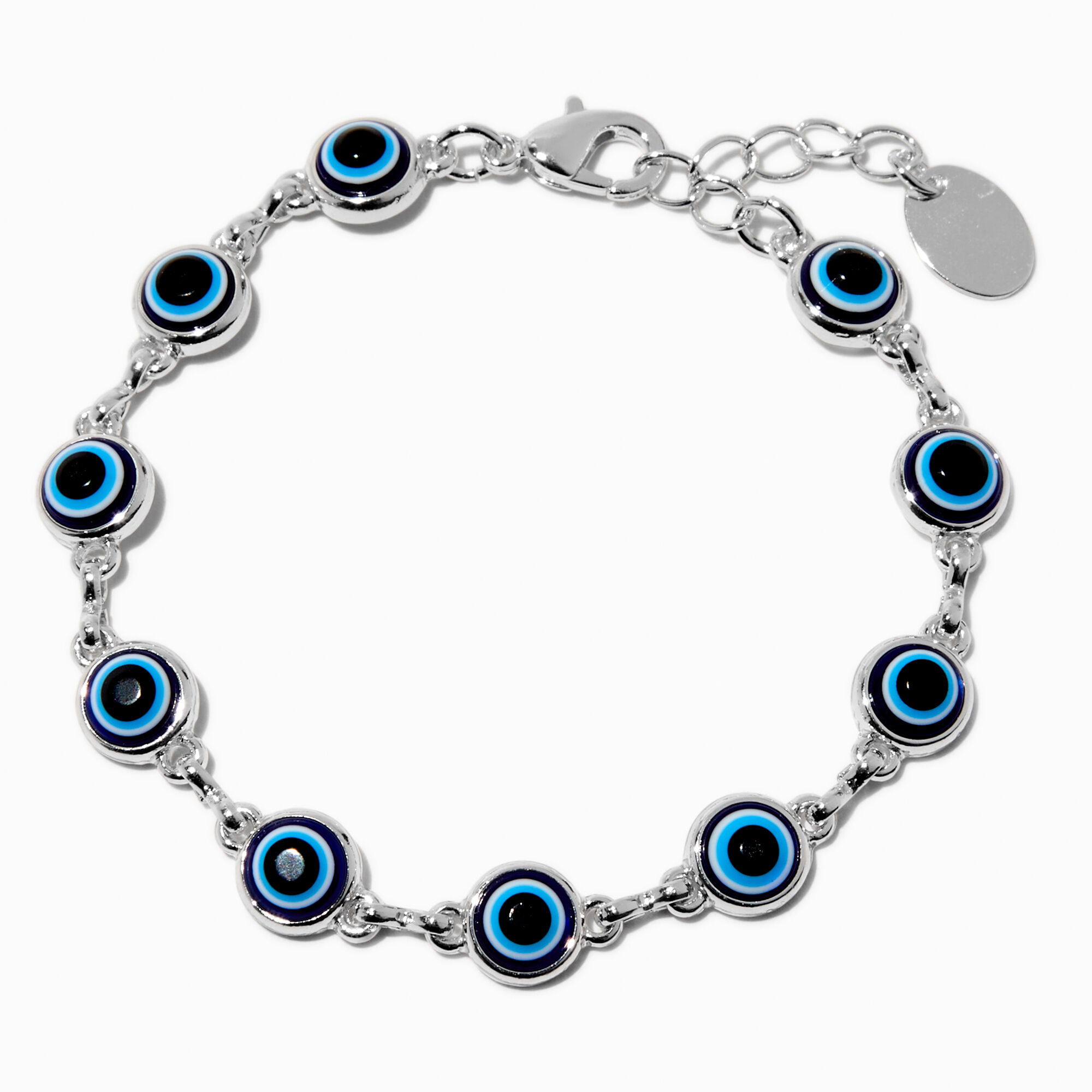 Silver-tone Evil Eye Chain Bracelet,