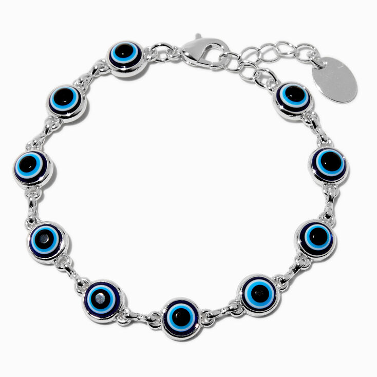 Silver-tone Evil Eye Chain Bracelet,