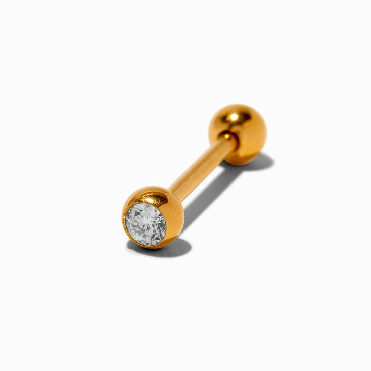 Gold-tone Titanium Cubic Zirconia 14G Tongue Barbell,