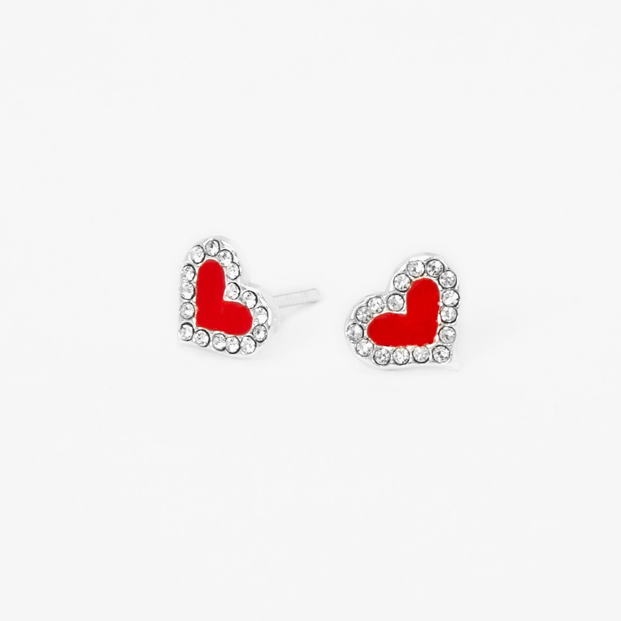 View Claires Sterling Silver Embellished Heart Stud Earrings Red information