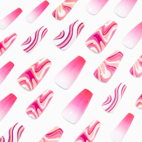 XOXO Pink Swirl Squareletto Vegan Faux Nail Set - 24 Pack,