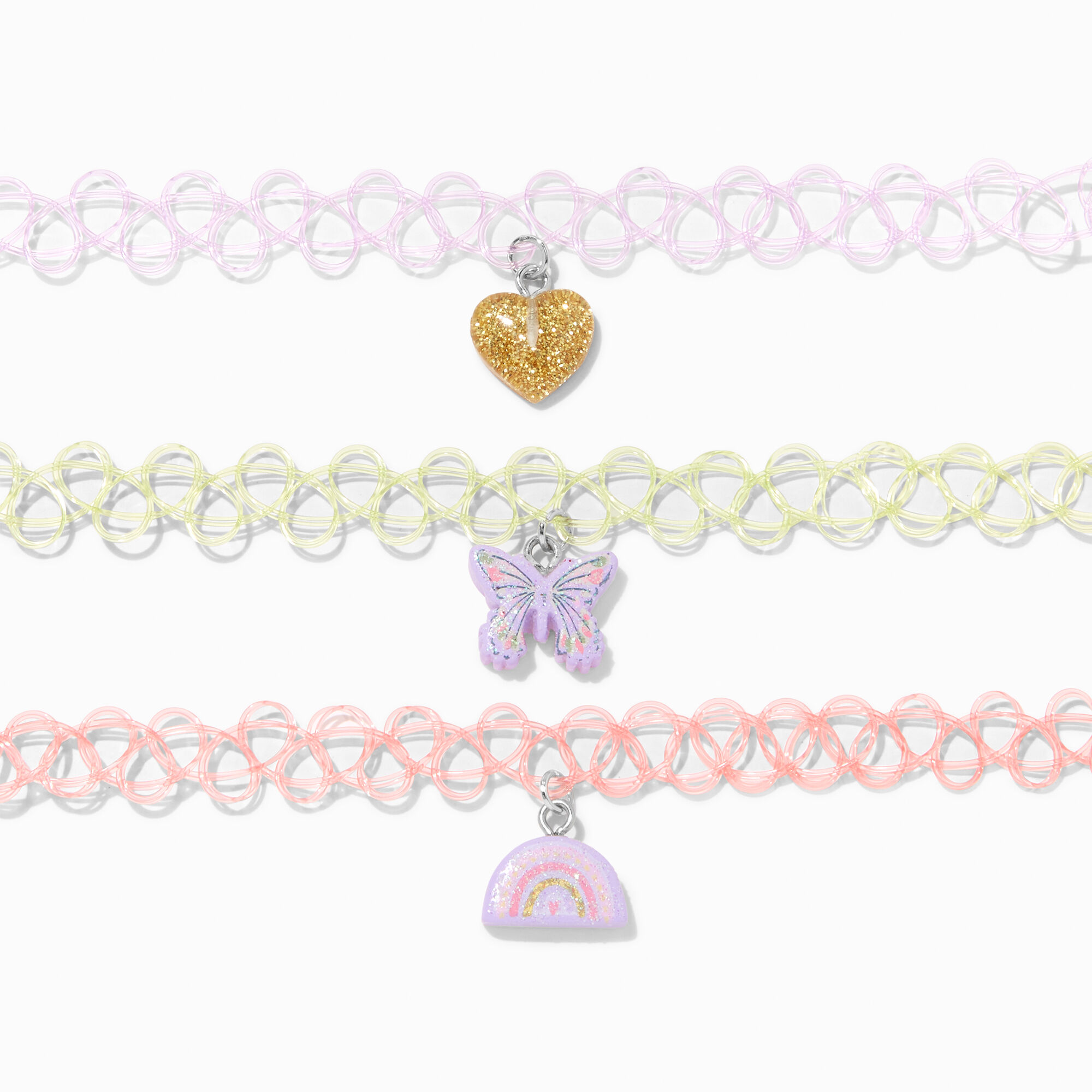 Claire's Club Butterfly Rainbow Glitter Tattoo Choker Necklaces - 3 Pack,