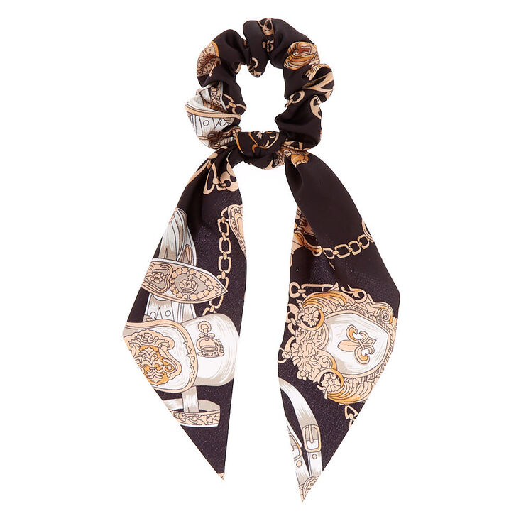 Claire's Chouchou noir à nœud tombant satiné à motif chaîne