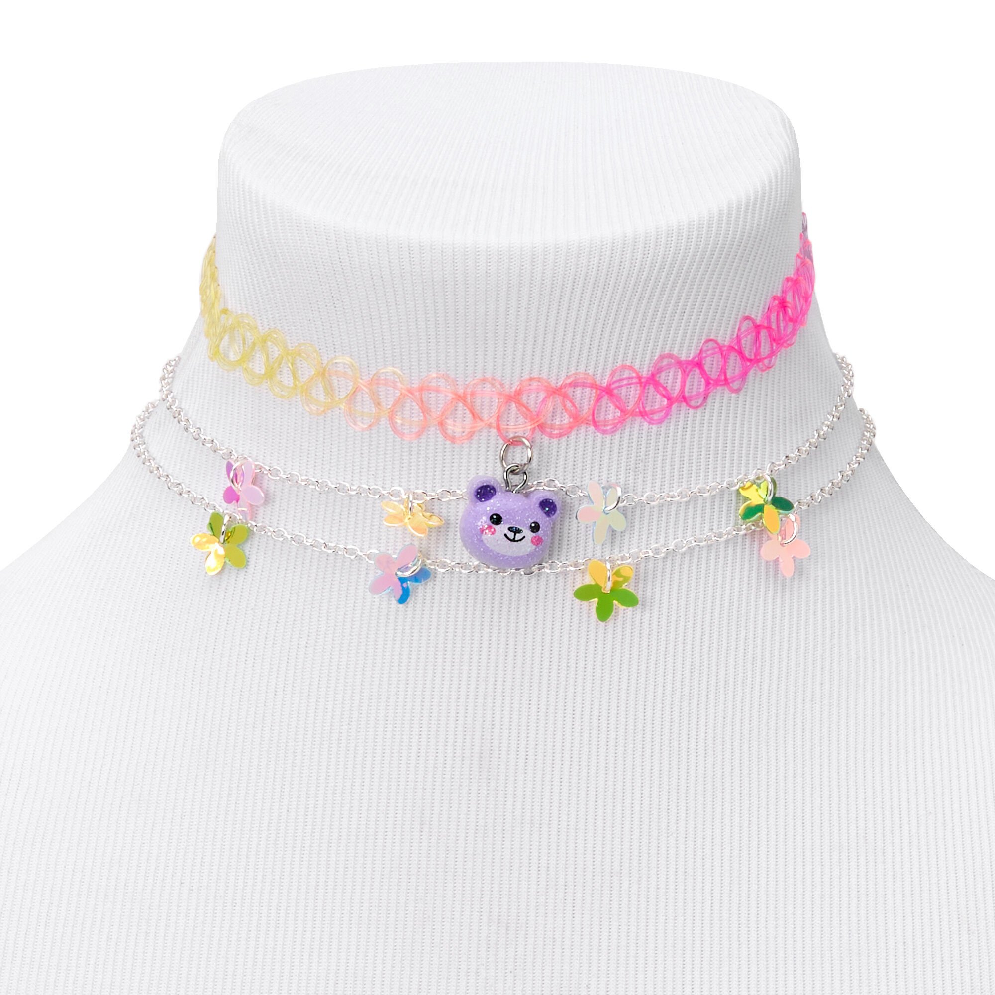 View Claires Club Bear Choker Necklaces 3 Pack Purple information