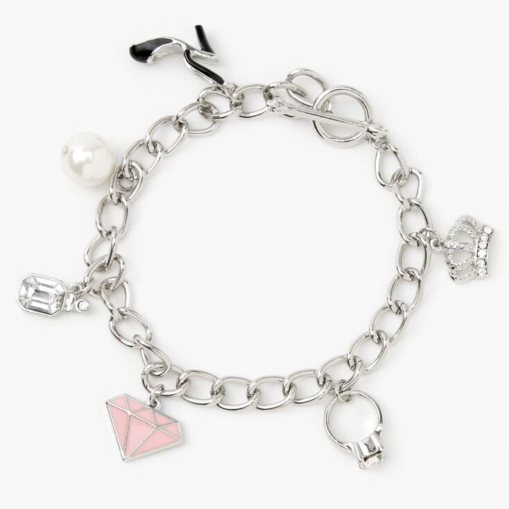 Silver Toggle Chain Link Charm Bracelet,