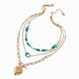Gold-tone Heart Turquoise Beaded Multi-Strand Necklace,