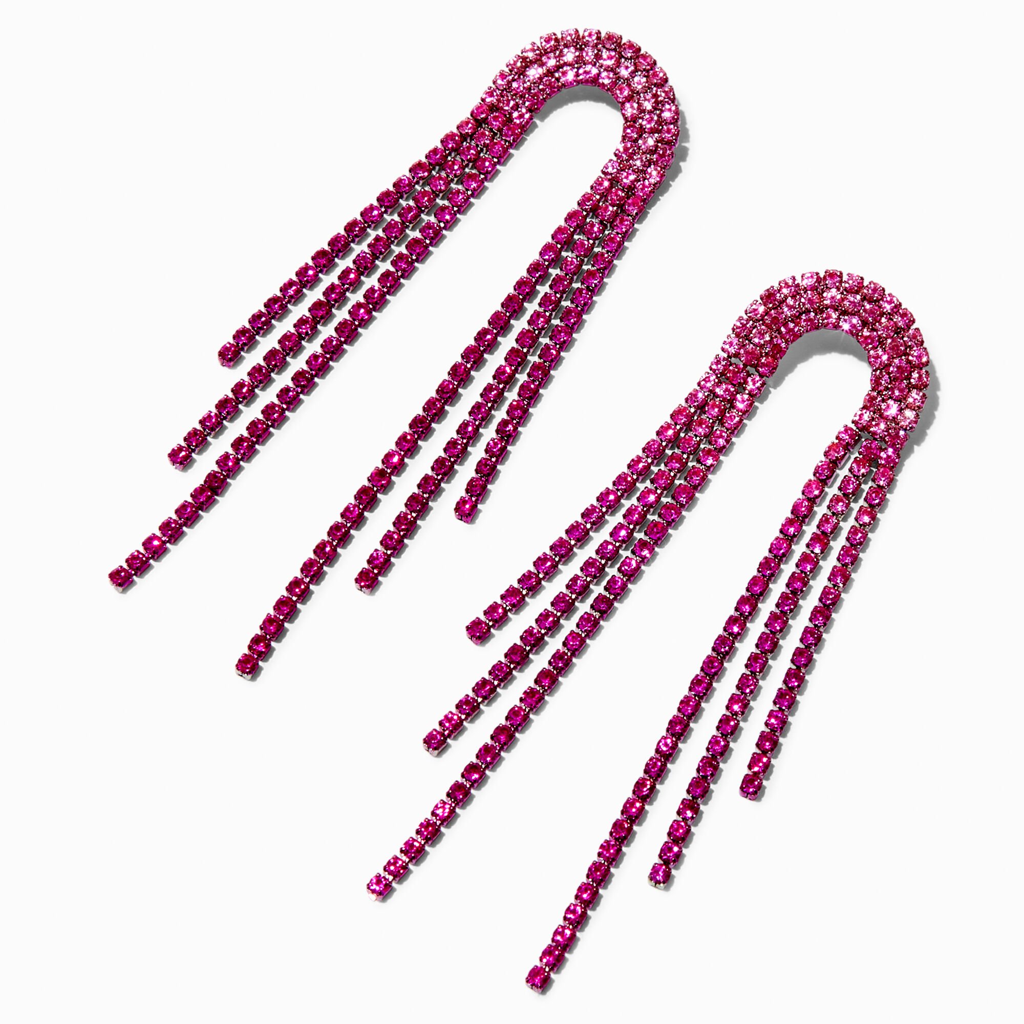 View Claires Crystal Lasso Fringe 325 Drop Earrings Fuchsia information