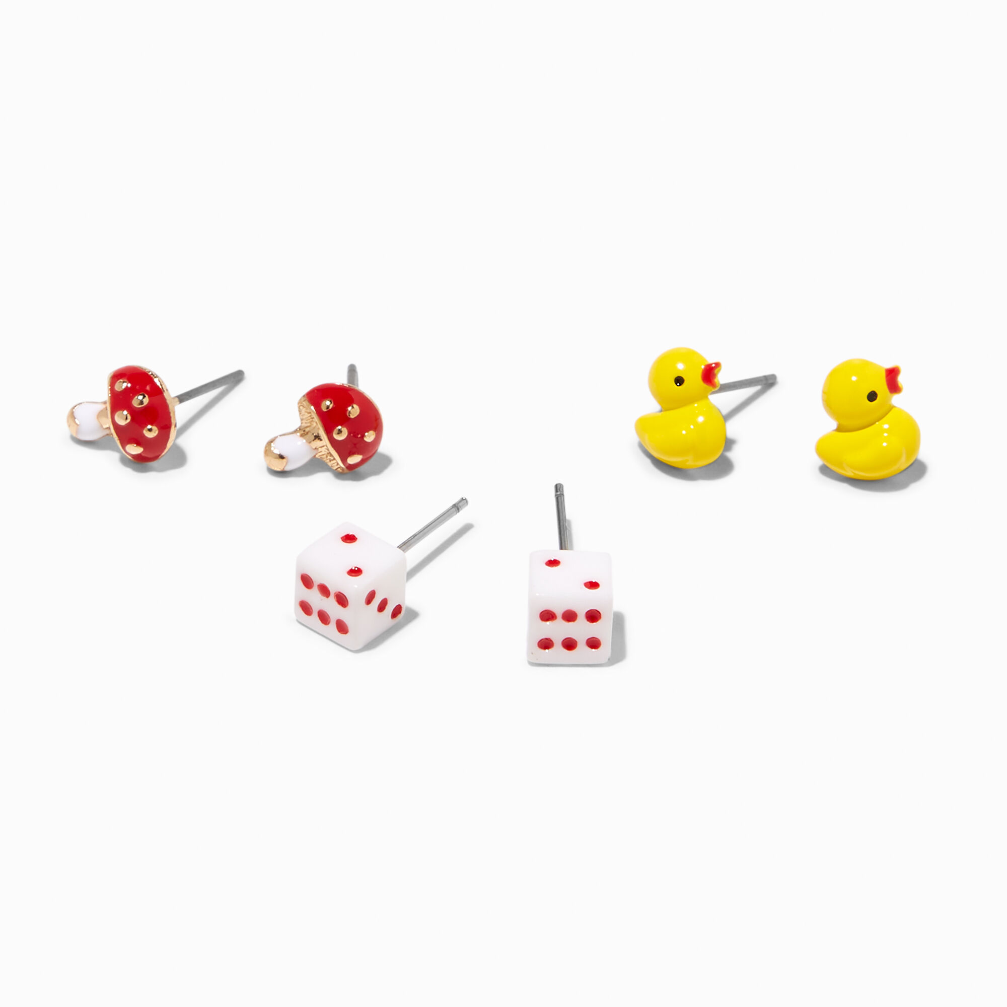 Mushroom Dice Ducky Stud Earrings 3 Pack