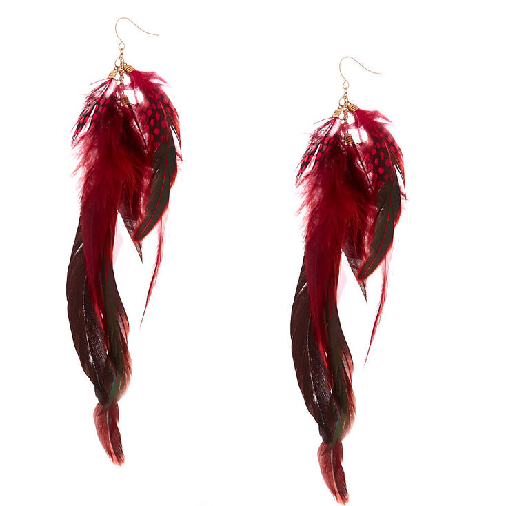 7&quot; Festival Feather Drop Earrings - Red,