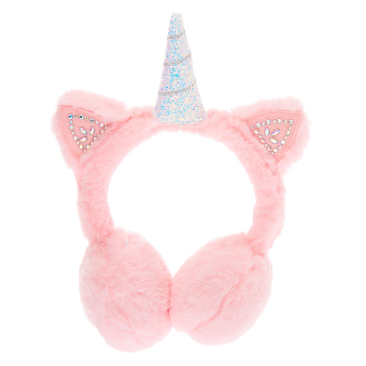 Cache-oreilles doux rose avec d&eacute;coration licorne,
