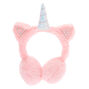 Cache-oreilles doux rose avec d&eacute;coration licorne,