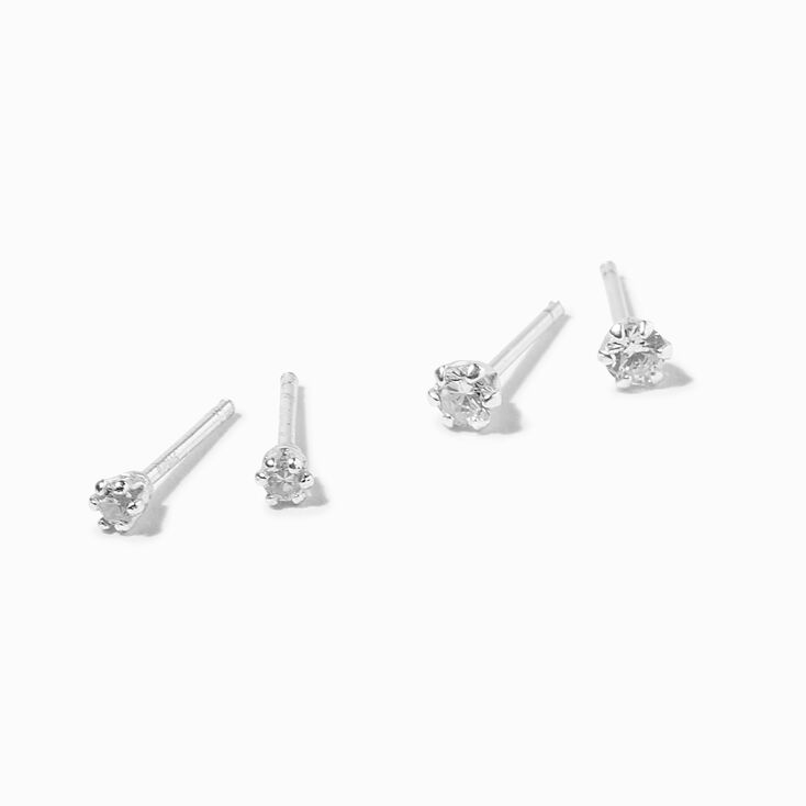 Clous d&rsquo;oreilles cupcake ronds de tailles diff&eacute;rentes en zircon cubique et argent - Lot de 2,