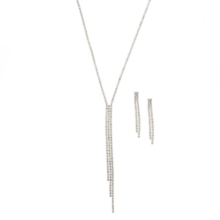 Glass Rhinestone Fringe Necklace &amp; Earrings Set,