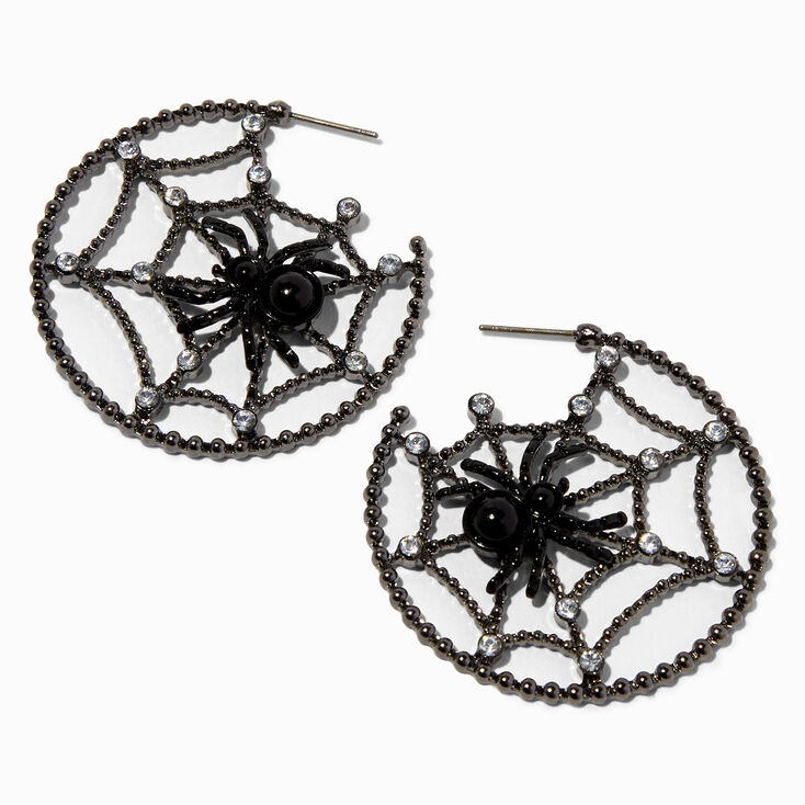 Embellished Spiderweb Hematite Hoop Earrings | Claire's