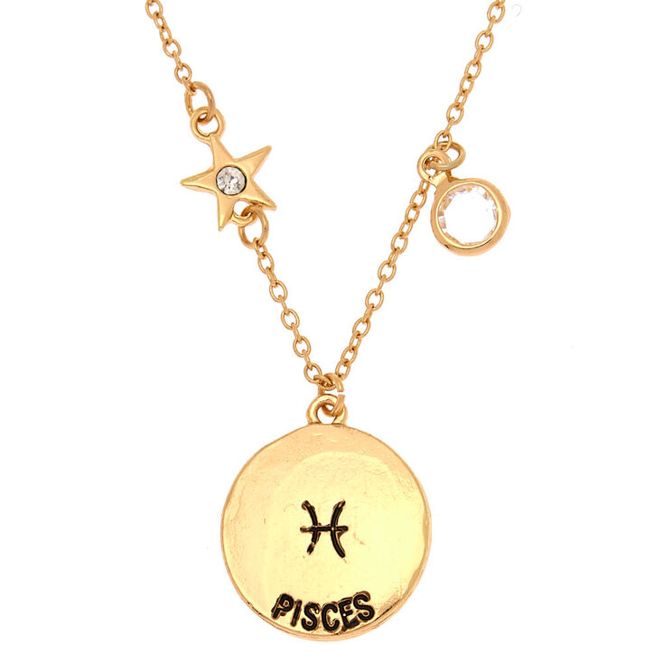 Gold Zodiac Pendant Necklace - Pisces,