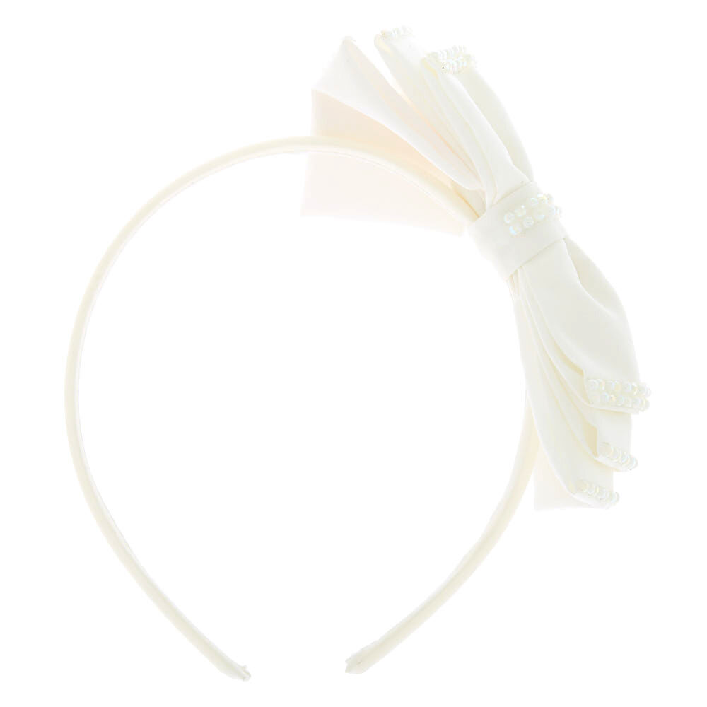 Claire's Club Pearl Bow Headband - White,