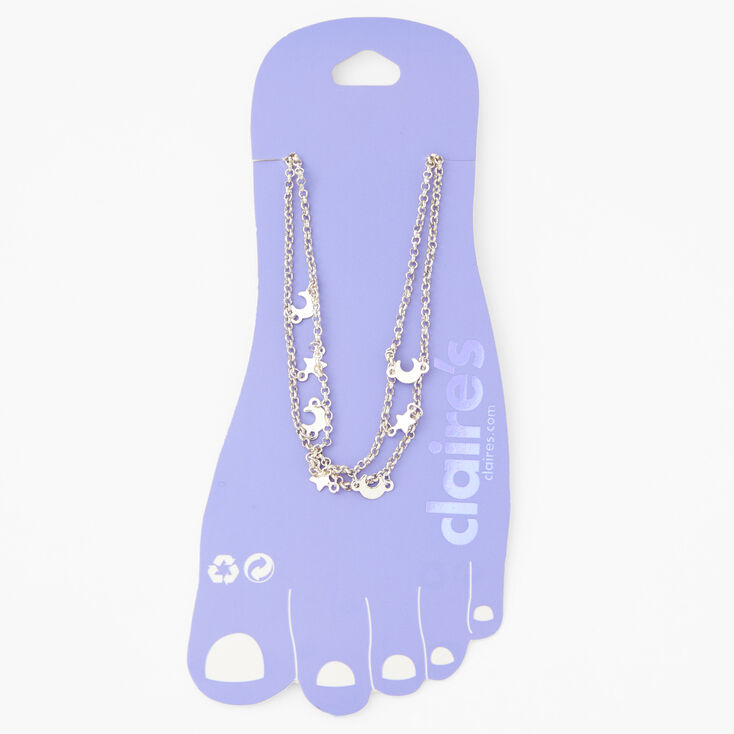 Silver-tone Celestial Charm Double Chain Anklet,