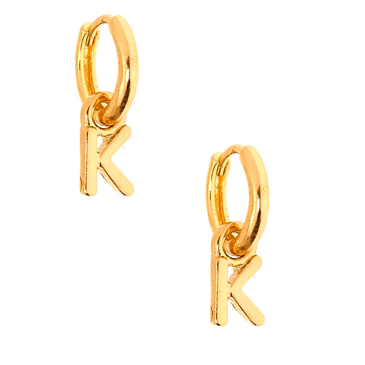 Gold 10MM Initial Huggie Hoop Earrings - K,