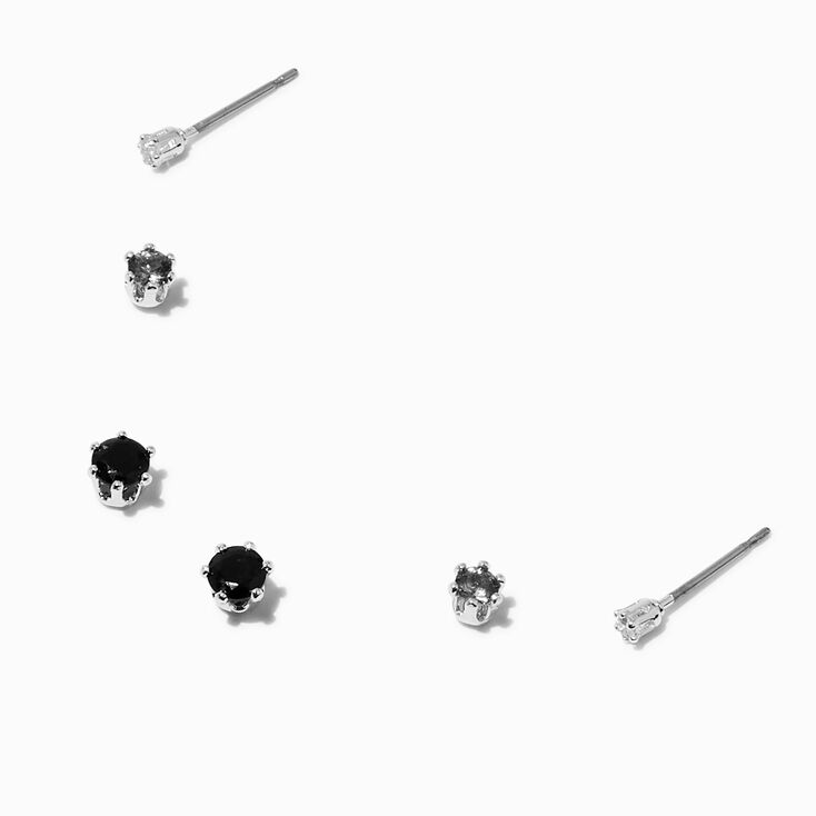 Silver-tone Black, Gray & Clear Cubic Zirconia Stackable Stud Earrings - 3 Pack
