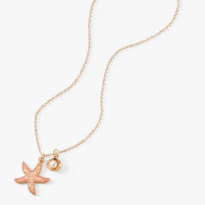Pink Starfish Pearl Gold Pendant Necklace,