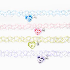 Best Friends Layered Heart Tattoo Choker Necklaces - 4 Pack,