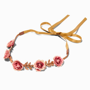 Pink &amp; Gold Flower Crown Headwrap,