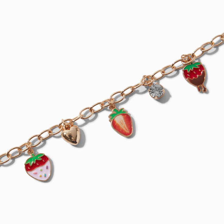 Pink Strawberry Sweetie Gold Charm Bracelet,