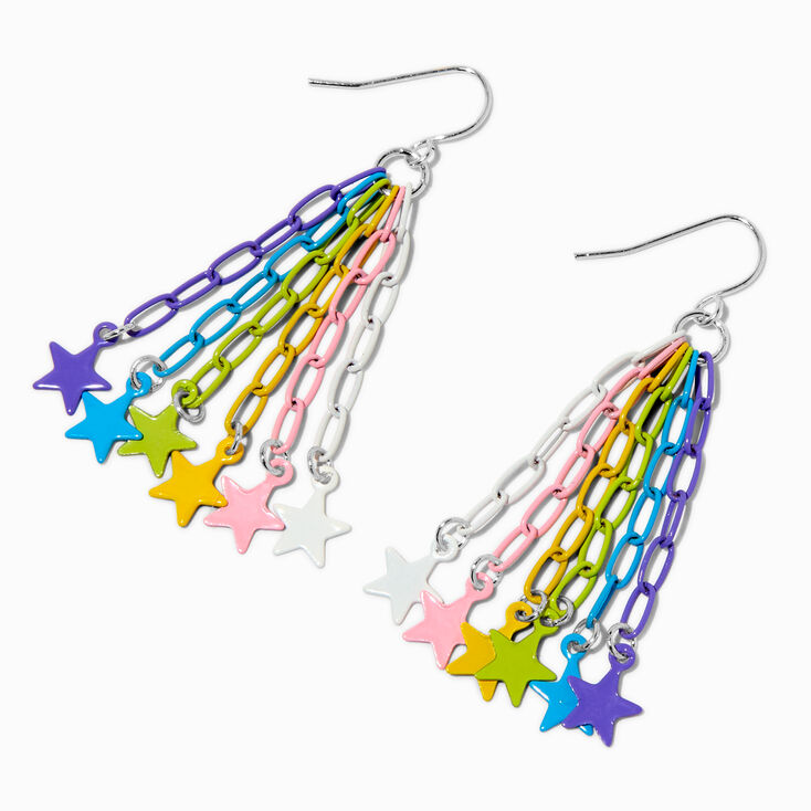 Rainbow Star Chain Drop Earrings,