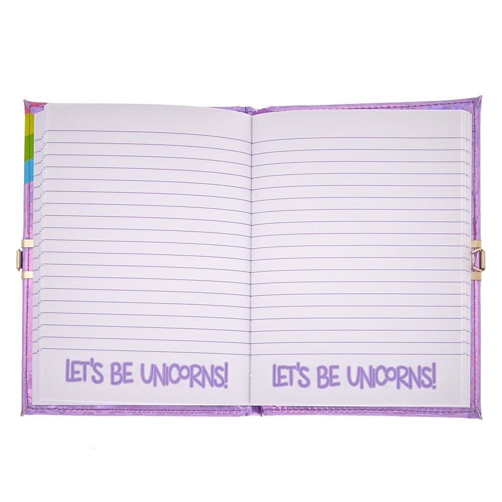 Journal intime à cadenas rose spongieux avec licorne arc-en-ciel,