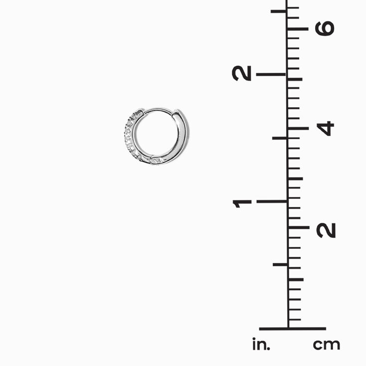 Silver-tone Cubic Zirconia 10mm Stacked Huggie Hoop Earrings,