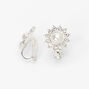 Silver Crystal Pearl Flower Clip On Stud Earrings,