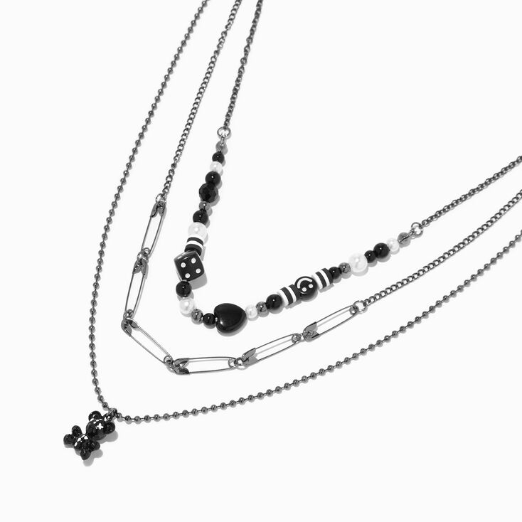 Black Dead Teddy Bear Icon Multi-Strand Necklace,
